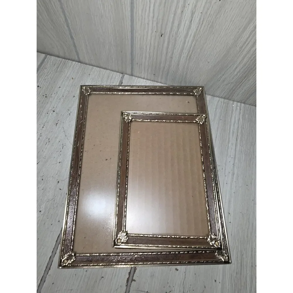 Vintage Gold Tone Art Deco Baroque Picture Frame MCM Faux Wood Detail Ornate
